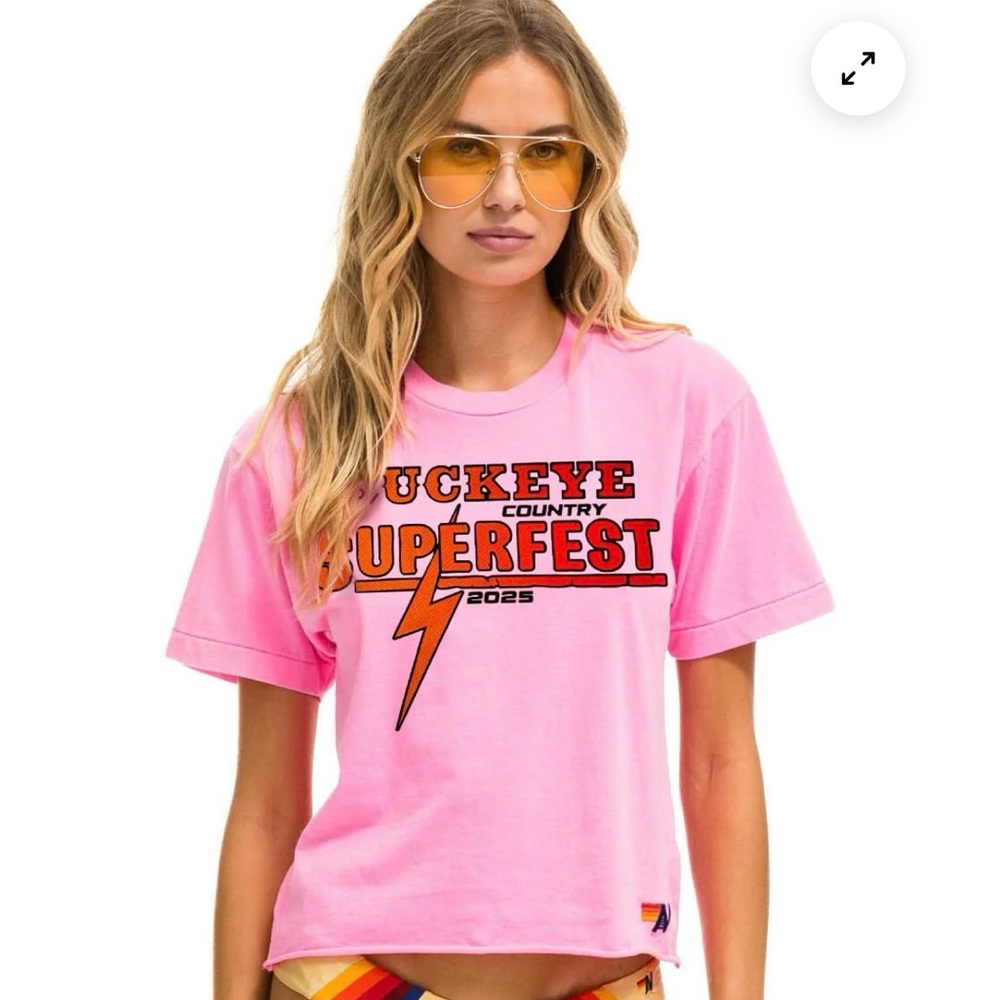 Aviator Nation - BUCKEYE FEST 2025 BOYFRIEND TEE SHIRT - NEON PINK